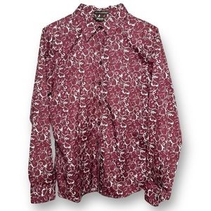 EDDIE Bauer Maroon and White Wrinkle Resistant Blouse Size M